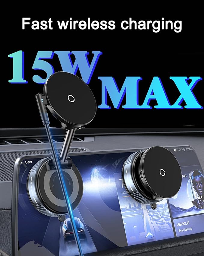Spinning Vacuum Magnetic Phone Holder 15W Fast Wireless Charger for All Smartphones & All Car Models Holds Like Glue on Bumpy Roads! FCC Certified car Phone Mount Magnetic