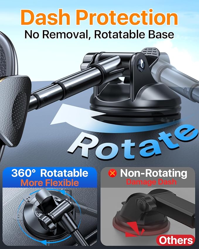 HTU 【Military-Grade Suction】 2025 Cell Phone Holder for Car【Flexible Telescopic Arm】 Car Phone Mount Stand for Dashboard Windshield for iPhone 16 Pro Max 15 14 13 12 Samsung Truck Jeep (Indigo)