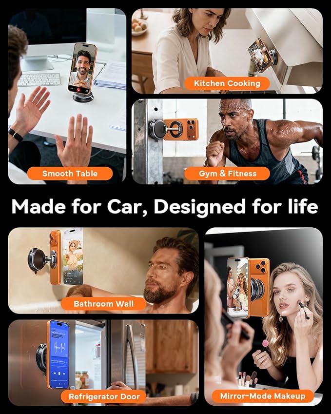 Car Phone Holder for Magsafe Car Mount [108+LBS Strongest Suction & 3000gf Magnetic] Vacuum Magnetic Phone Holders for Your Car 360° Adjustable Carbon Fiber Car Phone Mount for iPhone & Android Grey