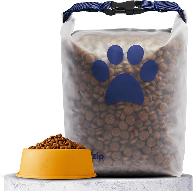 (re)zip Roll Top Pet Food Storage Bag (14-Cup) | BPA-Free, Food Grade, Pet Safe, Travel-Friendly | Keeps Kibble Fresh for Camping, Dog Boarding, Weekend Getaways | Machine Washable | Cobalt Blue