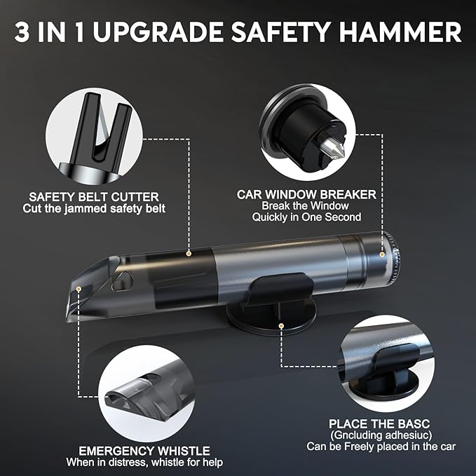 Safehammer - 3-in-1 Upgraded Safe Hammer Glass Breaker Under Water, Car Hammer Seatbelt Cutter Window Breaker & Survival Whistle Emergency Escape Tool, Safehammer Glass Breaker for All Cars (2PCS)