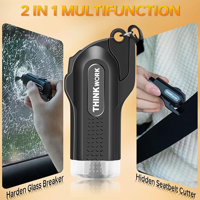 THINKWORK Instant Window Breaker & Seatbelt Cutter - Car Safety Hammer with Tungsten Steel Tip, Emergency Escape Tool for Vehicle Accidents/Home Fires/Office Lockdowns/School Emergencies