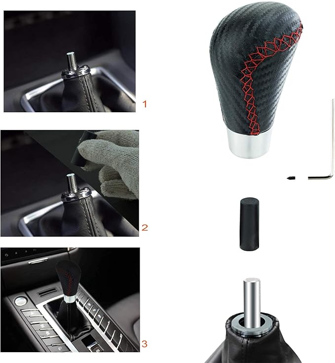 Lunsom Leather Shifter Knob R Style Shift Stick Handle Head Car Gear Lever Accessory for Most Manual Transmission Vehicle (Black)