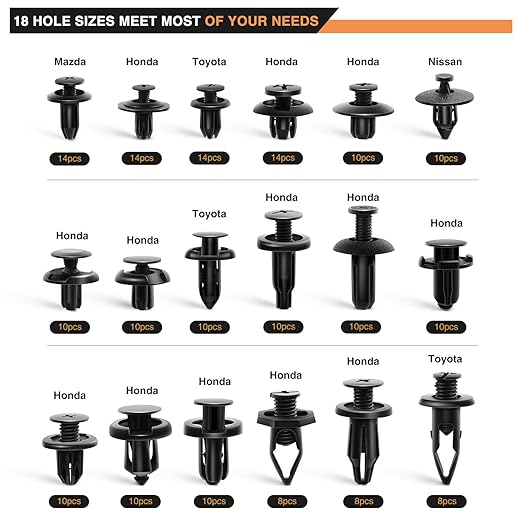 GOOACC 190 Pcs Car Retainer Clips & Fastener Remover - 18 Most Popular Sizes & Applications Auto Push Pin Rivets Set -Door Trim Panel Clips for Toyota, Honda, Nissan, Mazda - Bonus Fastener Remover