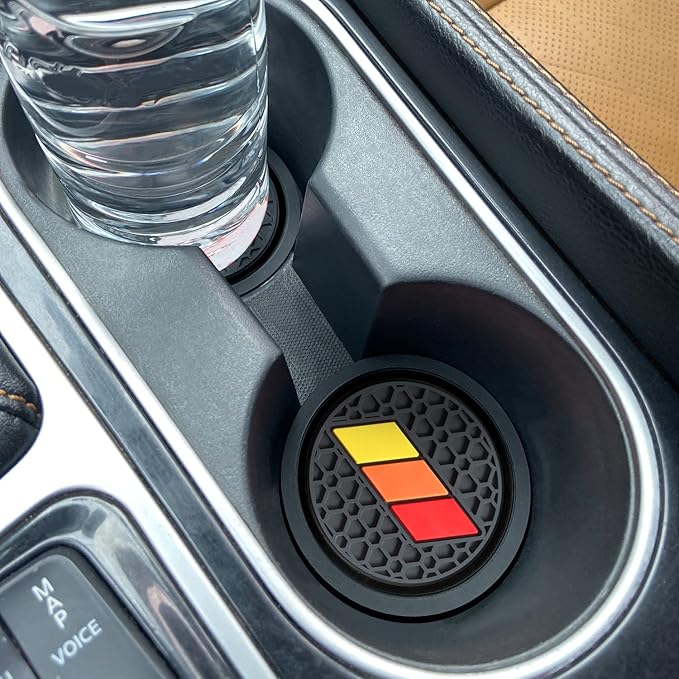 Cup Holder for Toyota Accessories Tacoma TRD Tundra Rav4 Highlander Camry, Classic Retro Style Tri-Color Interior Insert Coaster (2.75 Inch, Yellow-Orange-Red,Black)