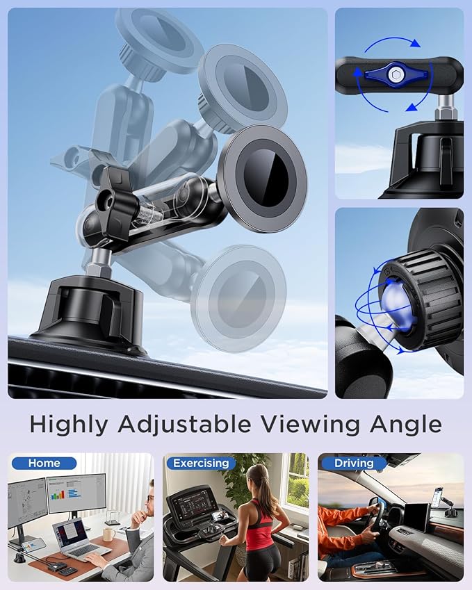 Magnetic Car Phone Holder [3-in-1] for Dashboard, Windshield & Vent, with Strong Suction Cup, Adjustable Metal Arm & 360° Rotation, Universal Phone Mount for All Cell Phones