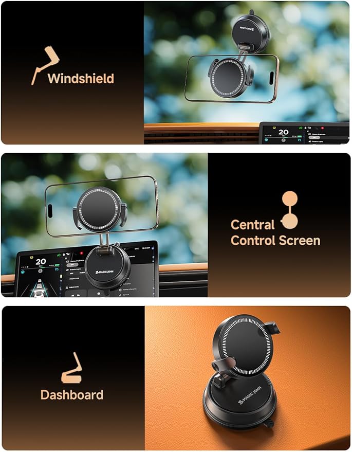 MAGIC JOHN for MagSafe Car Mount [20 N55 Magnets & Clip Arm] 360° Adjustable Magnetic Phone Holder for Car Phone Holder Mount Holders Cell Phone Holders for Your Car Accessories for iPhone 17 Promax ﻿