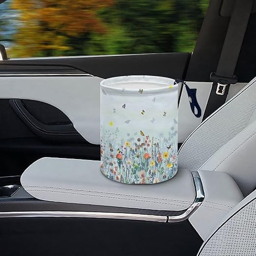 Wild Floral Pattern Cute Car Trash Bag, Hanging Car Organizer and Storage Bag, Trash Bin for Car Accessories, Vehicle, Travelling, Camping