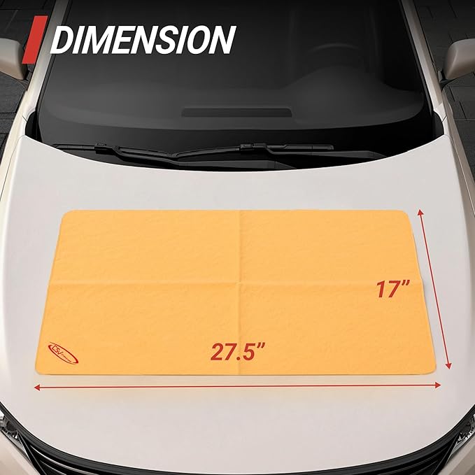 DSV Standard Premium Car Chamois Drying Towel, Drying Super Absorbent Chamois Cloth for Car Wash, Spotless & Scratch and Lint Free Shine, Shammy Towel for Car– 27.5 X 17 inches, 1 - Pack