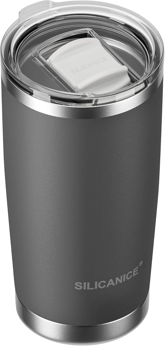 20oz Vacuum Insulated Tumbler - Double Wall Stainless Steel Coffee Mug with Detachable Slider Lid, BPA Free, Car Cup Holder Compatible - Gym/Office/Travel/Home - Gray