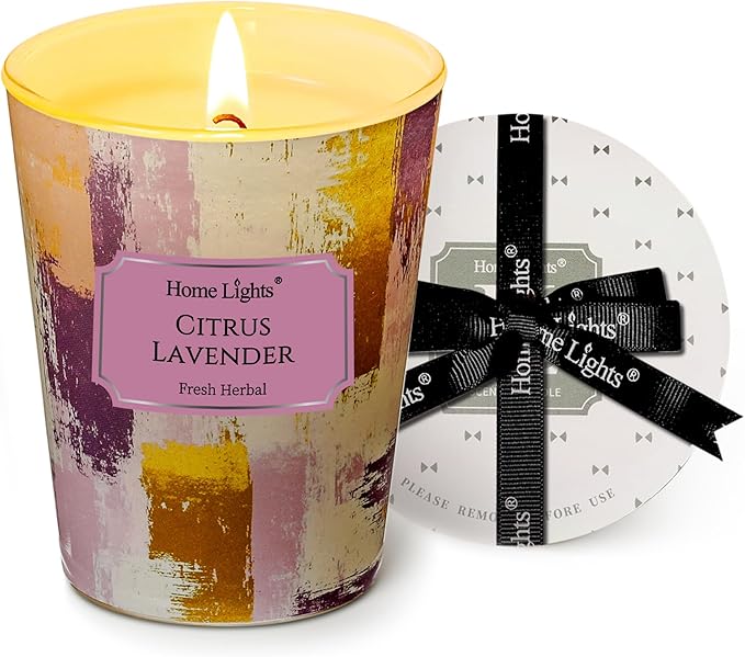 HomeLights Citrus Lavender Scented Candles | 6.7oz Soy Candles Scandinavian Minimalist Design Large Candle Jars | Ideal Candle Gifts for Events, Home Decor Stress, Relief & Relaxation
