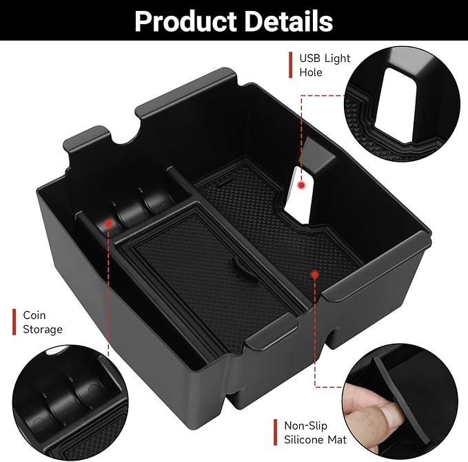 Center Console Storage Organizer Tray for 2018-2025 2026 Jeep Wrangler JL JLU 4XE and 2020-2026 Gladiator JT Accessories Hidden Center Console Box（Organizer Box+Tray）