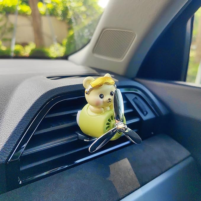 Cute Car Air Freshener for Women/Men, Pilot Car Vent Clips Creative Automotive Fragrance Air Diffuser, Outlet Flower Fan Automotive Decoration Interior Accessories (Pilot Bear)