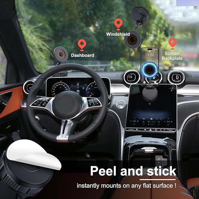 Vacuum Car Phone Holder for MagSafe, [96+LBS Suction+3000gf Strong Magnetic] 360°Adjustable Nano Gel Suction Cup Phone Mount for Car/Gym/Mirror Compatible with iPhone 17 Pro Max/16/15/14/13/12