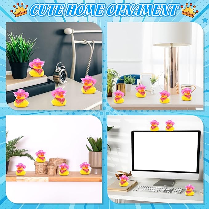 BOZILY Funny Car Accessories Rubber Duck Decor with Mini Cowboy Hat, Heart Sunglasses, Gold Necklace & Double-Sided Tapes - Pink Style Rubber Duck Ornament for Car Dashboard Decorations