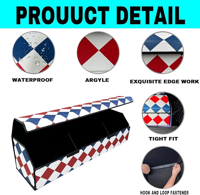 Car Trunk Organizer For Cadillac XT5 2017-2025 - Custom Fit,Large Space Outdoor Trunk Organizer with Leather,Red, white and blue,Adjustable Partition Design,For Cadillac XT5 2017-2025