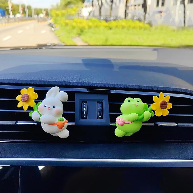 Cute Car Air Freshener for Women/Men, Pilot Car Vent Clips Creative Automotive Fragrance Air Diffuser, Outlet Flower Fan Automotive Decoration Interior Accessories (Flower Frog)