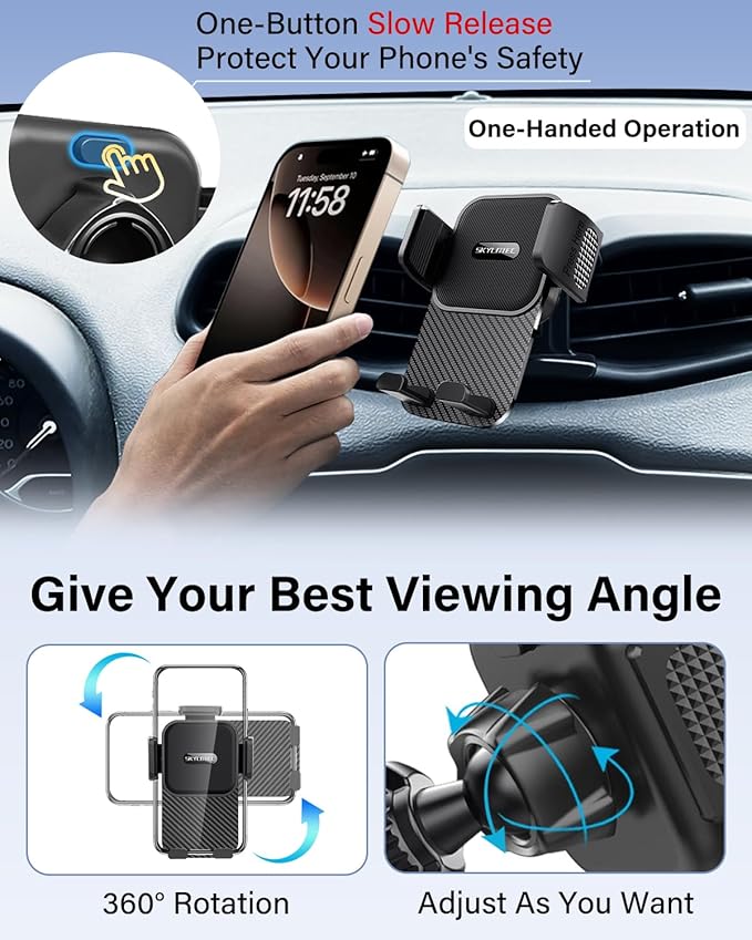 SKYLOTEC Car Phone Holder for Toyota Tacoma 2016 2017 2018 2019-2022 2023 Accessories Automobile Cradles Phone Mount, Cell Phone Base Not Block Air Vent