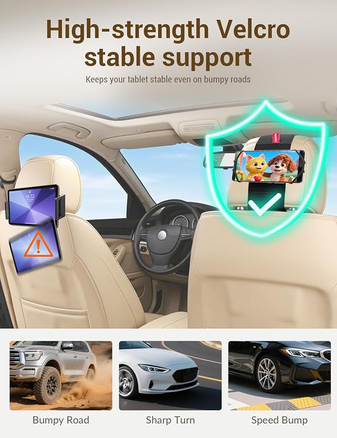 Silicone Car Phone Holder, Adjustable Phone Mount Holders for Your Car Headrest Compatible with iPhone 17 16 15 14 13 Pro Max and other 3.5 - 7 Inch Cell Phones Mount for Kids in Back Seats - Black