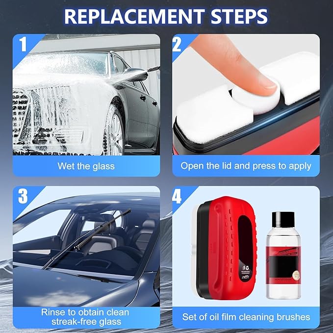 Oil Film Remover for Car Windshields and Windows, New Car Glass Oil Film Cleaner for Paint/Wheels Improve Driving Visibility Universal Anti-Rain Fog Glass Brush (1, Red)