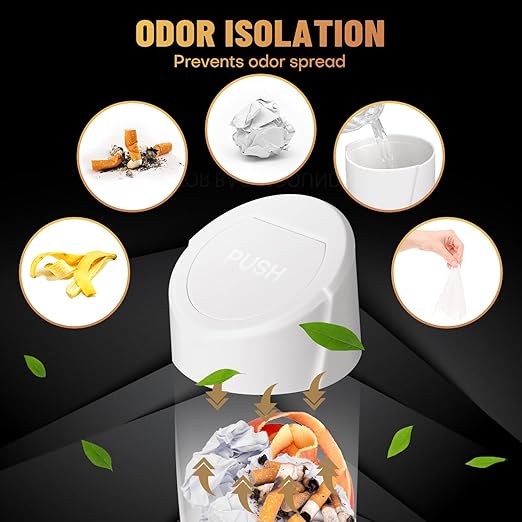 Car Trash Can Bin with Lid - Car Garbage Can Cup Holder - White Mini Leakproof Vehicle Trash Garbage Can Bin with 20pcs Trash Bags-Car Organizers and Storage for Front Back Seat Accessories