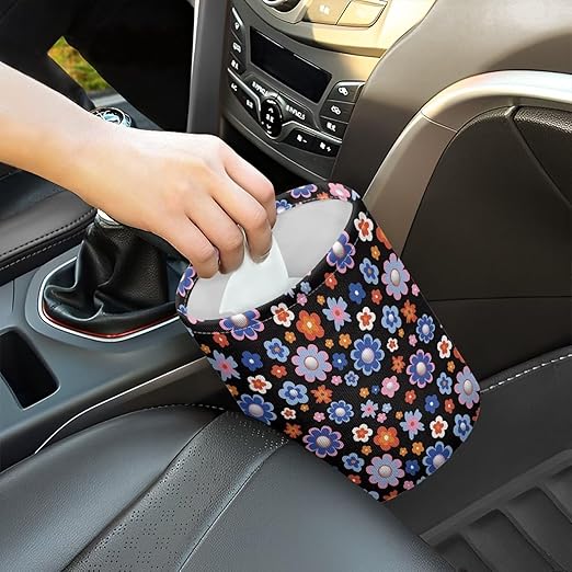 Groovy Hippie Flower Collapsible Trash Can for Cars, Family Gatherings, Camping - Easy to Clean Car Garbage Accessory