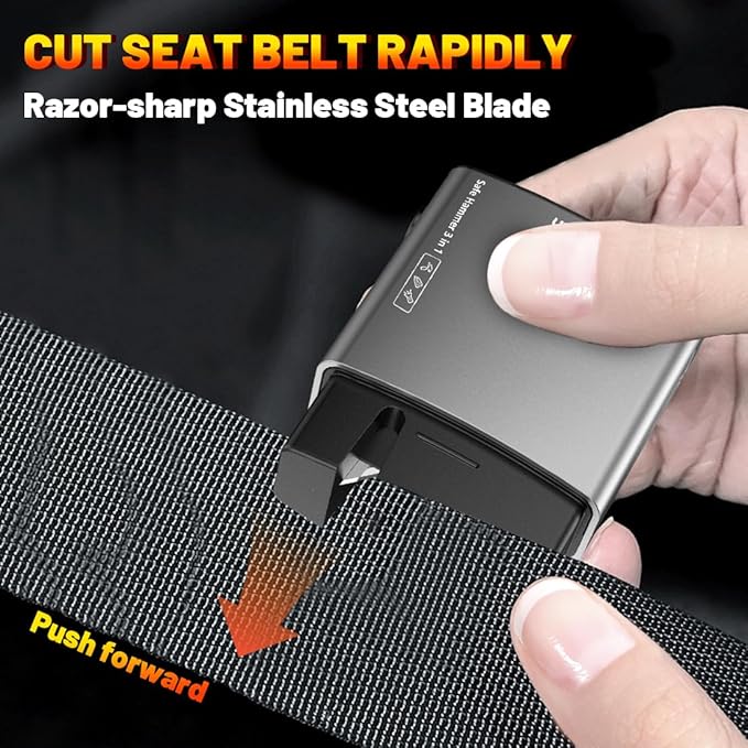 Safehammer - Upgraded Safe Hammer Glass Breaker Under Water, Car Hammer Seatbelt Cutter Window Breaker Emergency Escape Tool, with Flashlight, Safehammer Glass Breaker for New Cars (Grey)