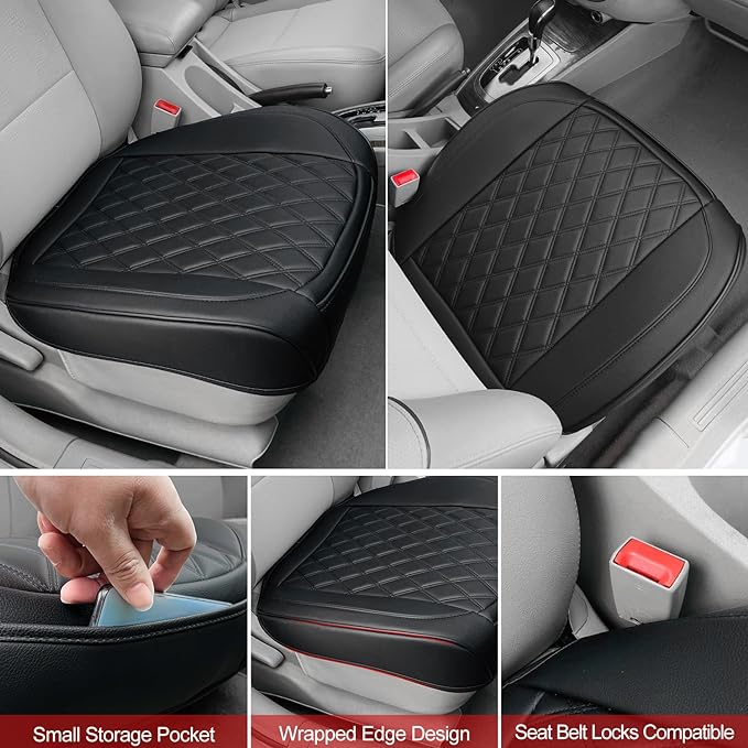 1 Pack Leather Front Car Seat Cover Bottom Car Seat, Anti-Slip and Full Wrap Driver Car Seat Protectors, Luxury Waterproof Bottom Auto Seat Cushion Pad Mat for Most Vehicles(Black)