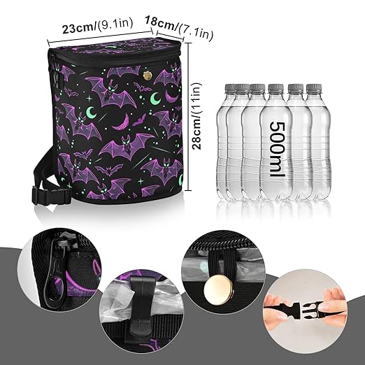 MNSRUU Car Trash Can with Lid, Neon Purple and Bats Stars and Moons Car Trash Bag Hanging Organizers and Storage for Front Back Seat, Leak-Proof Trash Bin