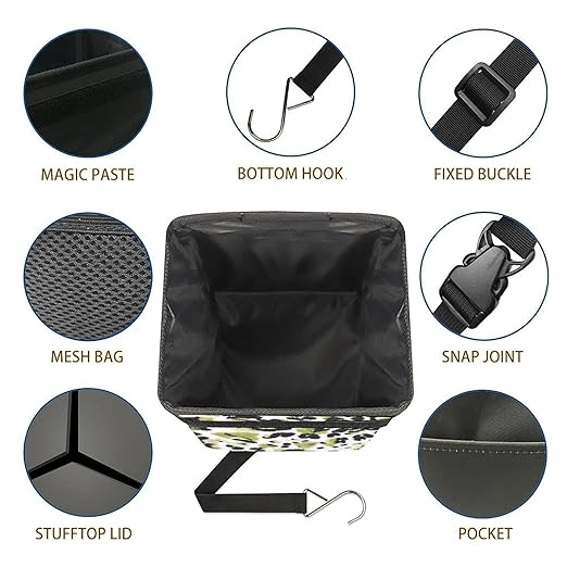 Leopard Print Car Trash Can with Lid - Collapsible Reusable Waterproof Garage Bag,Automotive Garbage Can,Car Accessories Interior Organizer