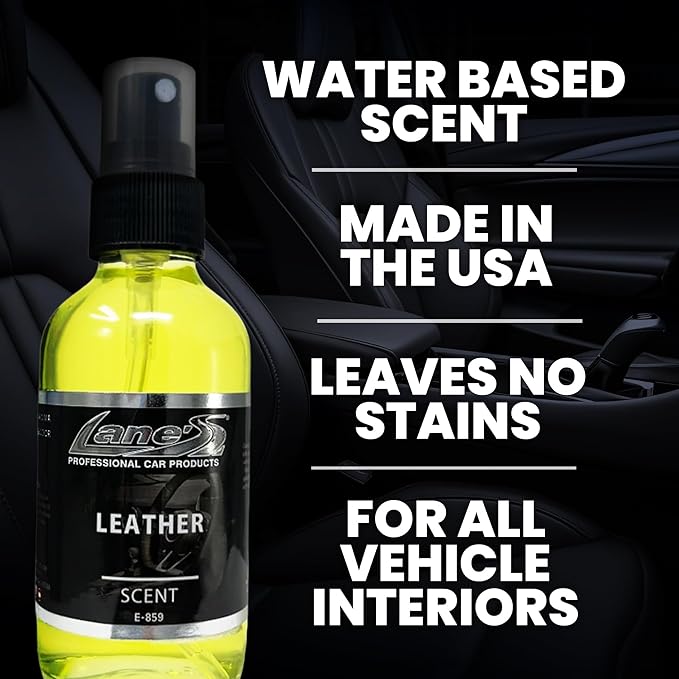 LANE’S Premium Car Air Freshener "Leather" - 4oz Water-Based, Long-Lasting Auto Scent Spray - Food, Pet, Odor Smell Deodorizer for Cars, Trucks, SUVs' Interior Leather, Carpet, Upholstery
