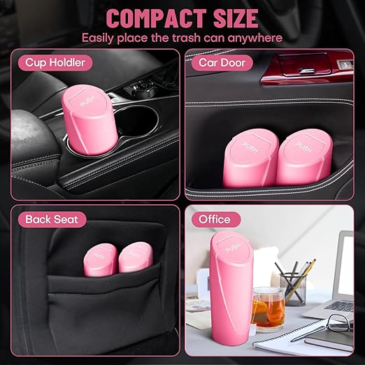 Car Trash Can Bin with Lid - Car Garbage Can Cup Holder - Rose Red Mini Leakproof Vehicle Trash Garbage Can Bin with 20pcs Trash Bags-Car Organizers and Storage for Front Back Seat Accessories