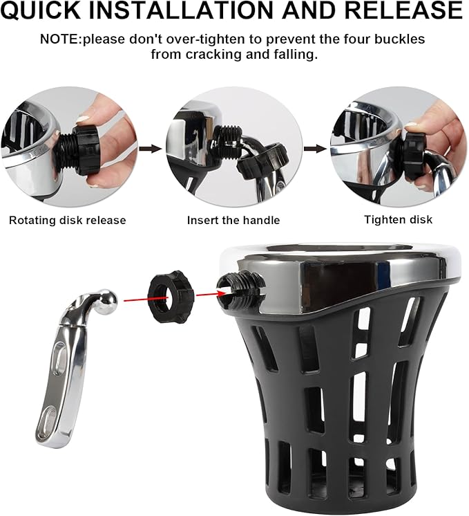 PSLER Motorcycle Drink Cup Holder Handlebar Mount Universal for Dyna Fat Bob Touring Road Glide Street Electra Glide Softail 1996-up Goldwing GL1800 2018-up (Chrome, 105mm)