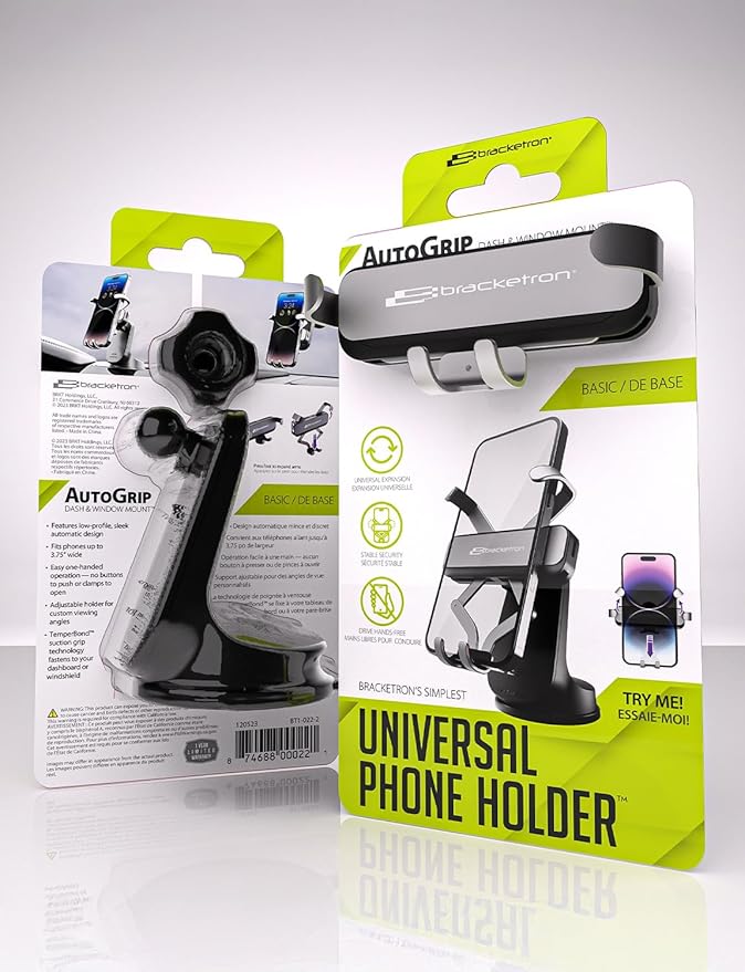 Bracketron AutoGrip Dash & Window Mount- Phone Mount for Car with One-Handed Operation, Universal Cell Phone Holder Car for Dashboard, and Window Fits Phones Up to 3.75"