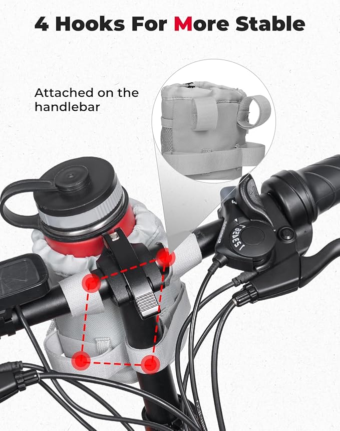 KEMIMOTO Bicycle Cup Holder with Mesh Pockets Phone Bag, Compatible with Road Bike MTB E-Bike Scooter Wheelchair (Gray)