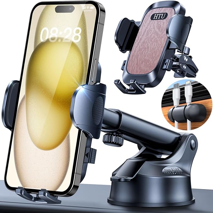 HTU 【98+LBS Strongest Suction & Military-Grade】 Ultimate Car Phone Mount【Patent & Safety Certs】 Cell Phone Holder Truck Stand for Dashboard Windshield Vent for iPhone 17 Pro Max 16 15 Samsung (Pink)