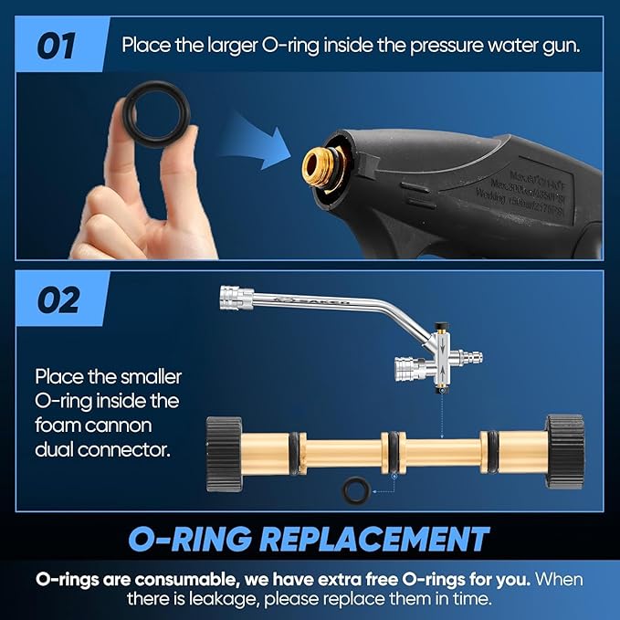 Saker Foam Cannon Dual Connector Accessory for Pressure Washer Kit,with Foam Cannon Dual Connector,Pressure Washer Gun for Car Washing and Cleaning,5 Power Washer Sprayer Nozzles