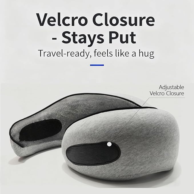 Travel Neck Pillows, Memory Foam Neck Travel Pillow for Airplanes,360° Ergonomic Design, Compact & Portable Support for Airplane, Car Rides, Office - Gray