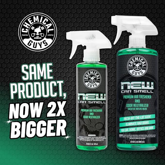 Chemical Guys New Car Smell Premium Air Freshener & Odor Eliminator - Fresh Interior Scent Spray for Cars, Trucks, SUVs, RVs, and More - Use in Home, Office, or Garage - 32 oz
