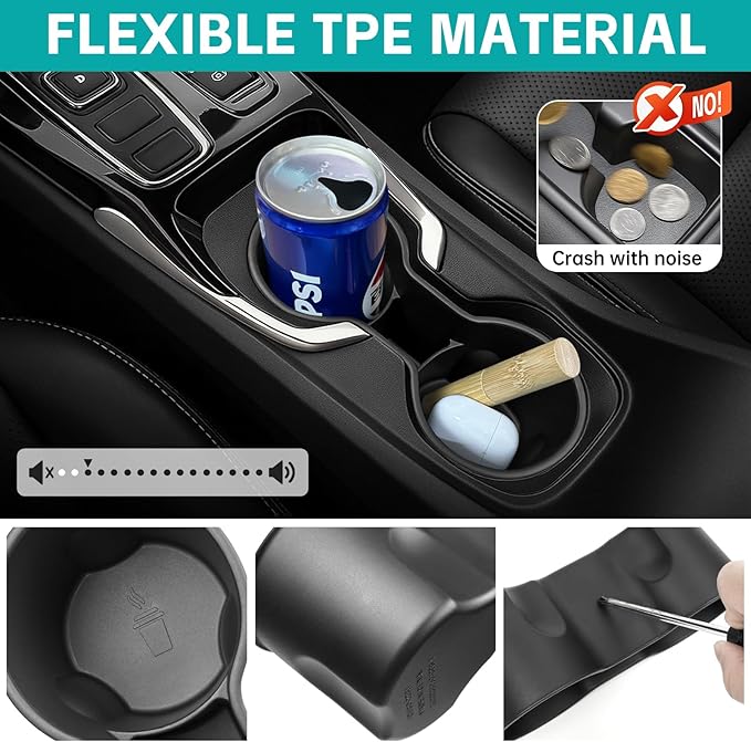 Cup Holder Organizer Compatible with 2022 2023 2024 2025 Chevy Bolt EUV EV Accessories, Noise-Free Water & Dust Proof TPE Insert Console Drink Holder for 2022-2025 Chevrolet Bolt Accessories