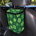 1.2 Gallons Truck Trash Can, Lucky Clovers Small Trash Can for Car, Adjustable Hanging for Tail of Console/Back of Seat, Odor-Free with Zipper Leak-Proof Lid Design, Mini Size for Convenience