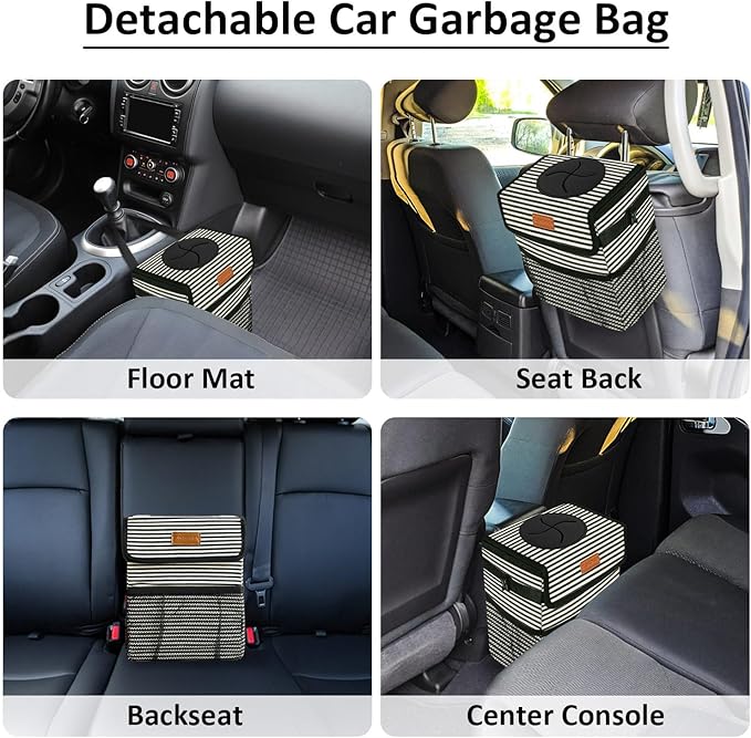 Car Trash Can Bin for Back Seat Leak Proof, Cute Car Trash Bag Hanging, Vehicle Trash Can for SUV Truck Van, Automotive Garbage Cans Front Seat Stripe