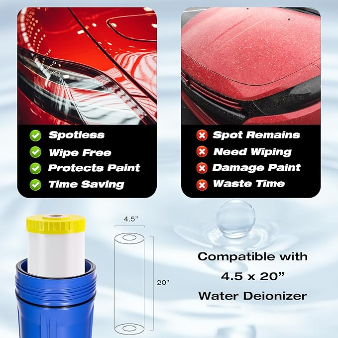 H&G lifestyles 4.5 x 20 Deionization Filter,Water Deionizer for Car Washing, Spotless System DI Water Mixed Bed Resin Refill Replacement 0 TDS Deionized Water Filter 500 Gallons