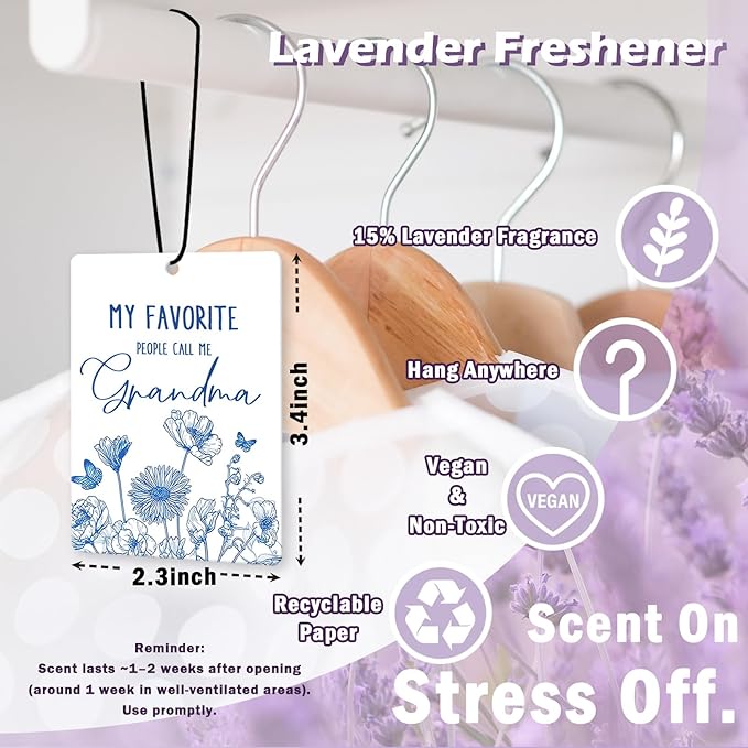 Grandma Gifts Car Air Freshener Accessories 3pcs,My Favorite People Call Me Grandma Gifts for Grandmother Christmas,Rustic Blue Flower Hanging Scent Fragrance Card for Women Closet Home Decor