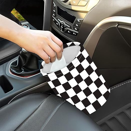 Car Trash Bag Black and White Chess Waterproof Trash Small Car Can Portable Collapsible Car Garbage Can Hanging for Back Seat Floor or Hanging Headrest Car Decor Road Trip Essentials