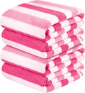 JML Microfiber Bath Towels Set of 4, Large Bathroom Towel for Adult, 30" x 60", Soft, Super Absorbent & Fast Drying, Use for Shower, Sauna, Sport, Fitness, Yoga, Cabana Stripe Pink