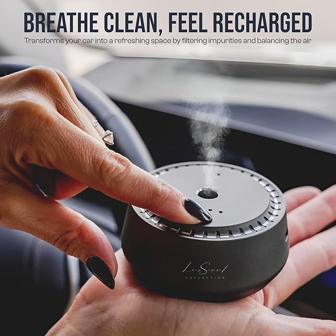 Smart Car Diffuser with 20ML Scent Oil Included - Car Air Freshener - Aromatherapy Diffuser - Portable, Compact, Cordless and Quiet Device - Deluxe Car Diffuser Luxscent Collection