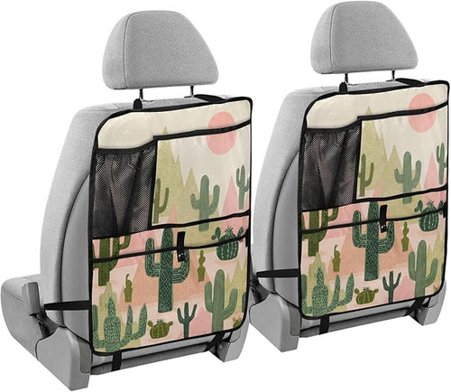 1 Pack Back Seat Car Organizer with Storage Pockets Kick Mats Back Seat Protector Hanging Car Organizer Automotive Seat Back Cover Organizers Boho Cacti Mountains Sun