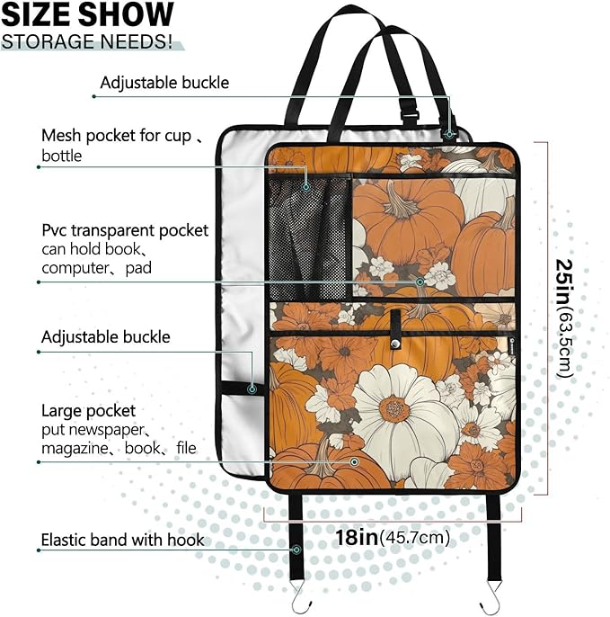 Thanksgiving Pumpkins Flowers Orange 2 Pack Backseat Car Organizer with Storage Pockets Seat Back Organizers for Kids Kick Mats Backseat Protector Automotive