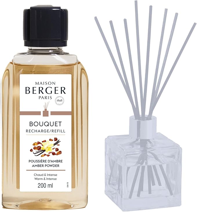Maison Berger Amber Powder Fragrance Refill – 200mL (6.76 Fluid Ounces) Scented Oil for Reed and Ceramic Diffusers Warm Spiced Aroma with Amber and Vanilla – French Elegance for Refined Interiors